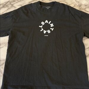 All Saints Black Tee with White Circular Logo